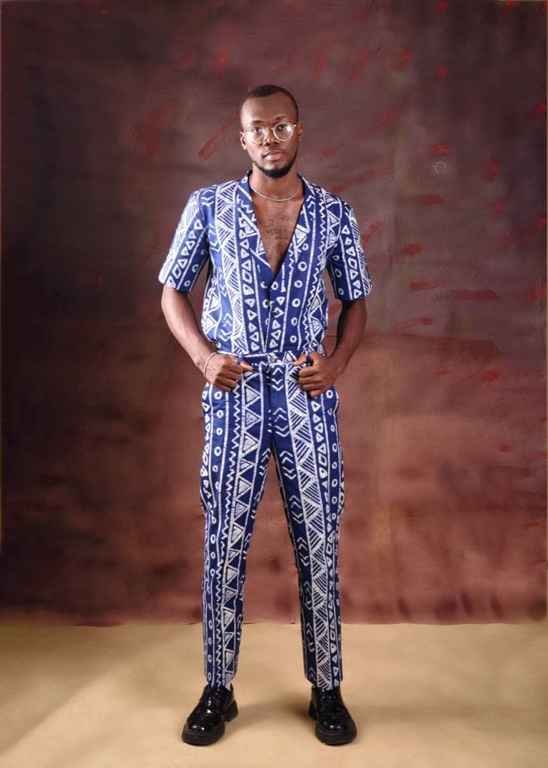 Indigo adire two-piece, front